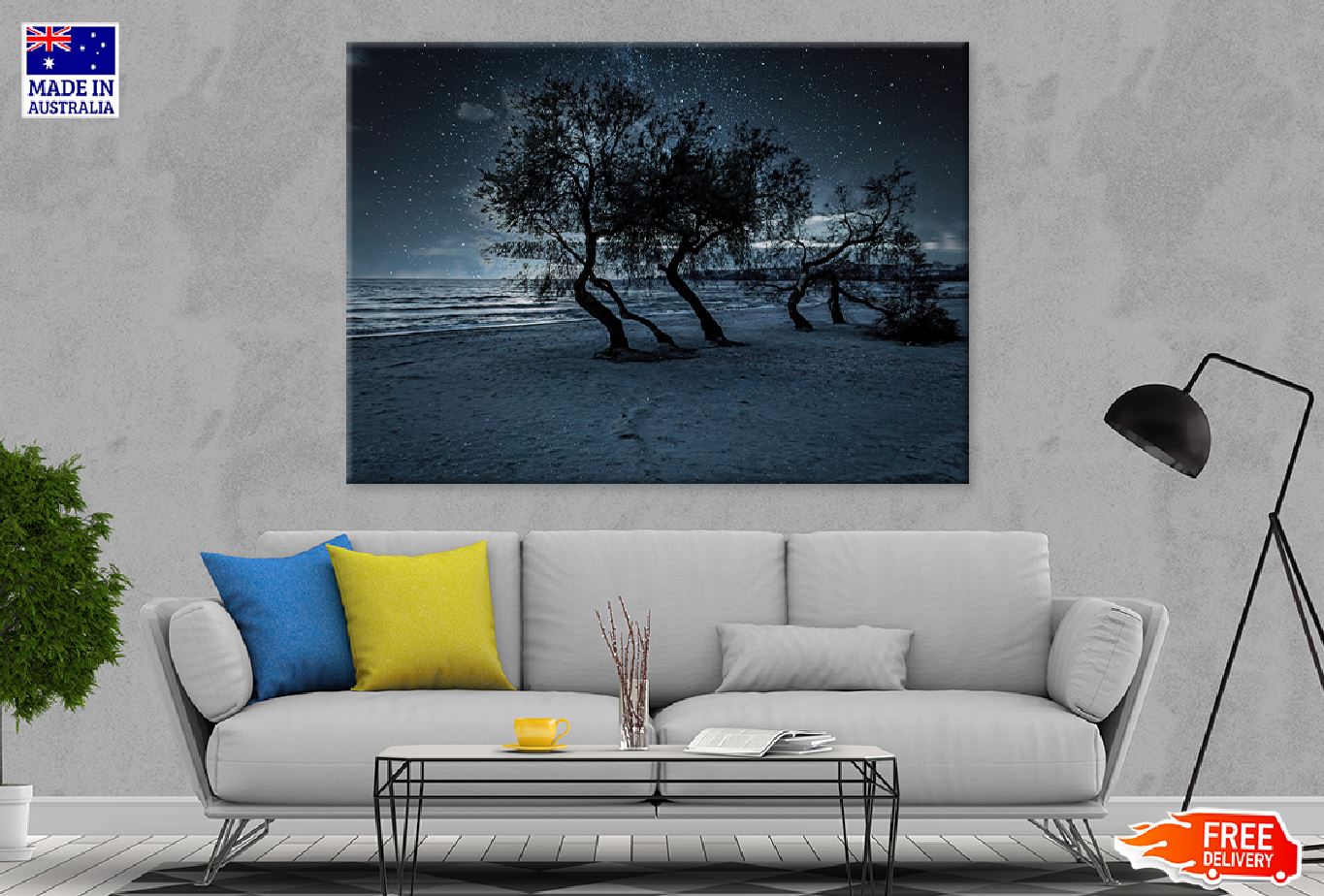 Trees on the Beach at Night View Photograph Print 100% Australian Made