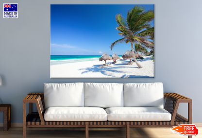 Palm Trees & Beach Huts Sea Sky View Photograph Print 100% Australian Made