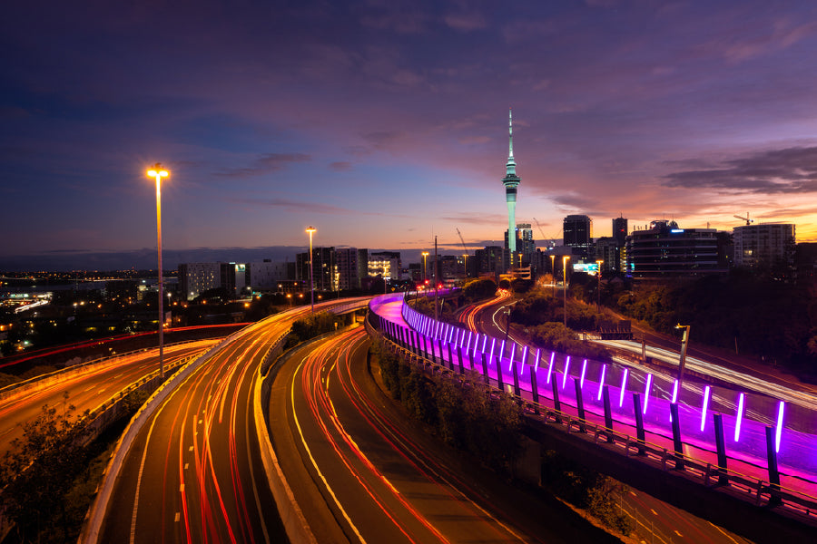 Auckland City Traffic Night View Photograph Print 100% Australian Made