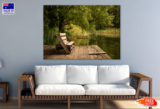 Wooden Bench Near Lake View Photograph Print 100% Australian Made