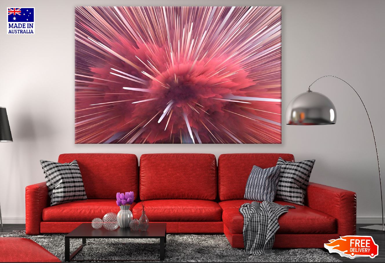 Red Color Smoke Abstract Design Print 100% Australian Made