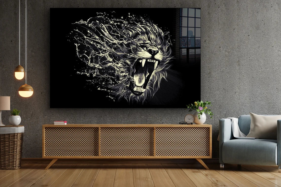 Lion Roaring Abstract Print Tempered Glass Wall Art 100% Made in Australia Ready to Hang