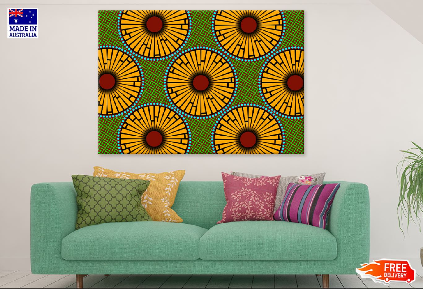 Green Yellow Fabric Abstract Design Print 100% Australian Made