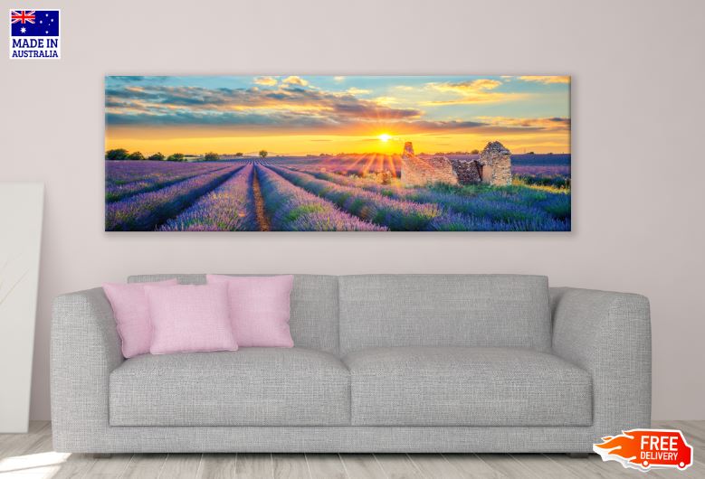 Panoramic Canvas Lavender Field Scenery Photograph High Quality 100% Australian Made Wall Canvas Print Ready to Hang