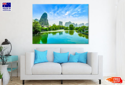 Lijiang River with Blue Sky View Photograph Print 100% Australian Made