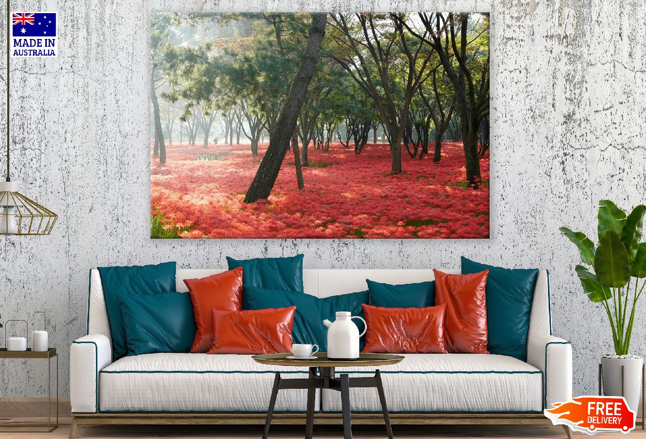 Red Flowers Forest Scenery Photograph Print 100% Australian Made