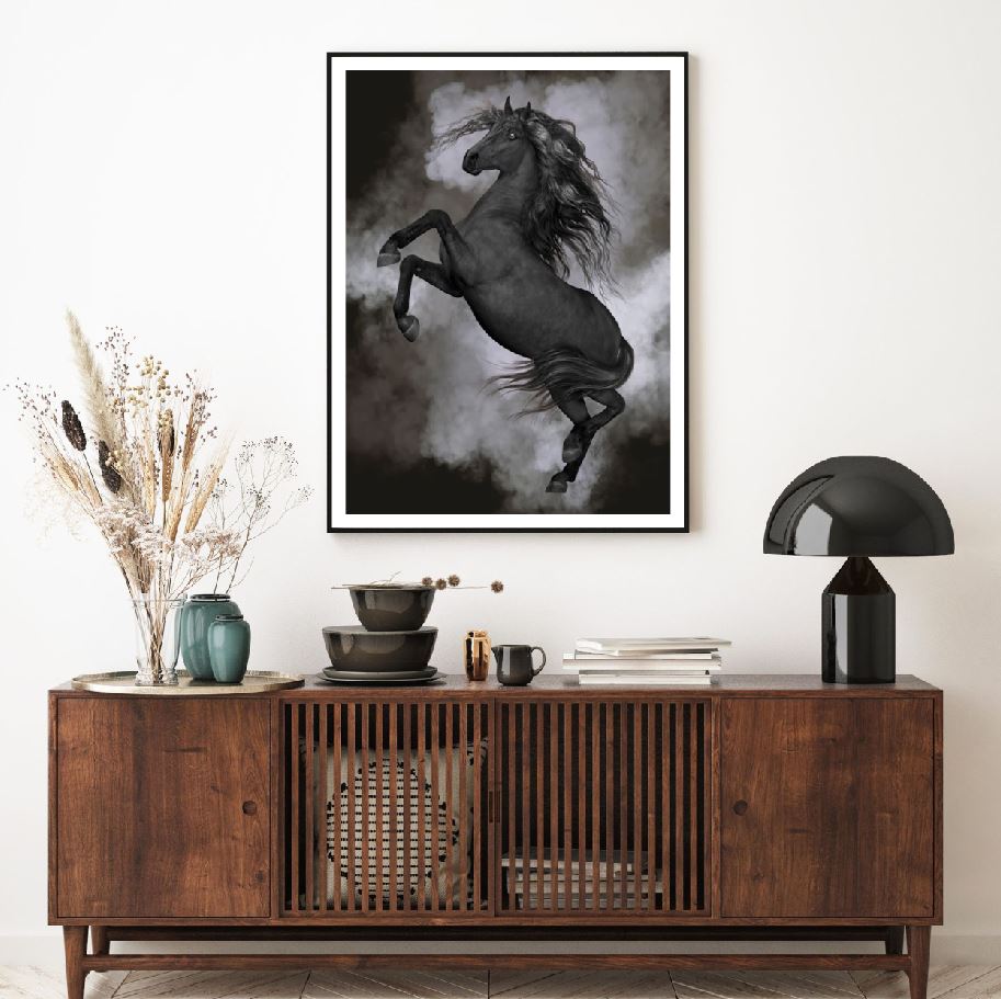 Horse Gallop B&W Painting Home Decor Premium Quality Poster Print Choose Your Sizes