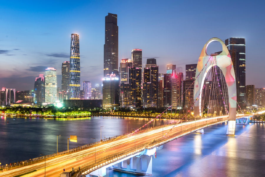 Guangzhou City Bridge Night View Photograph Print 100% Australian Made