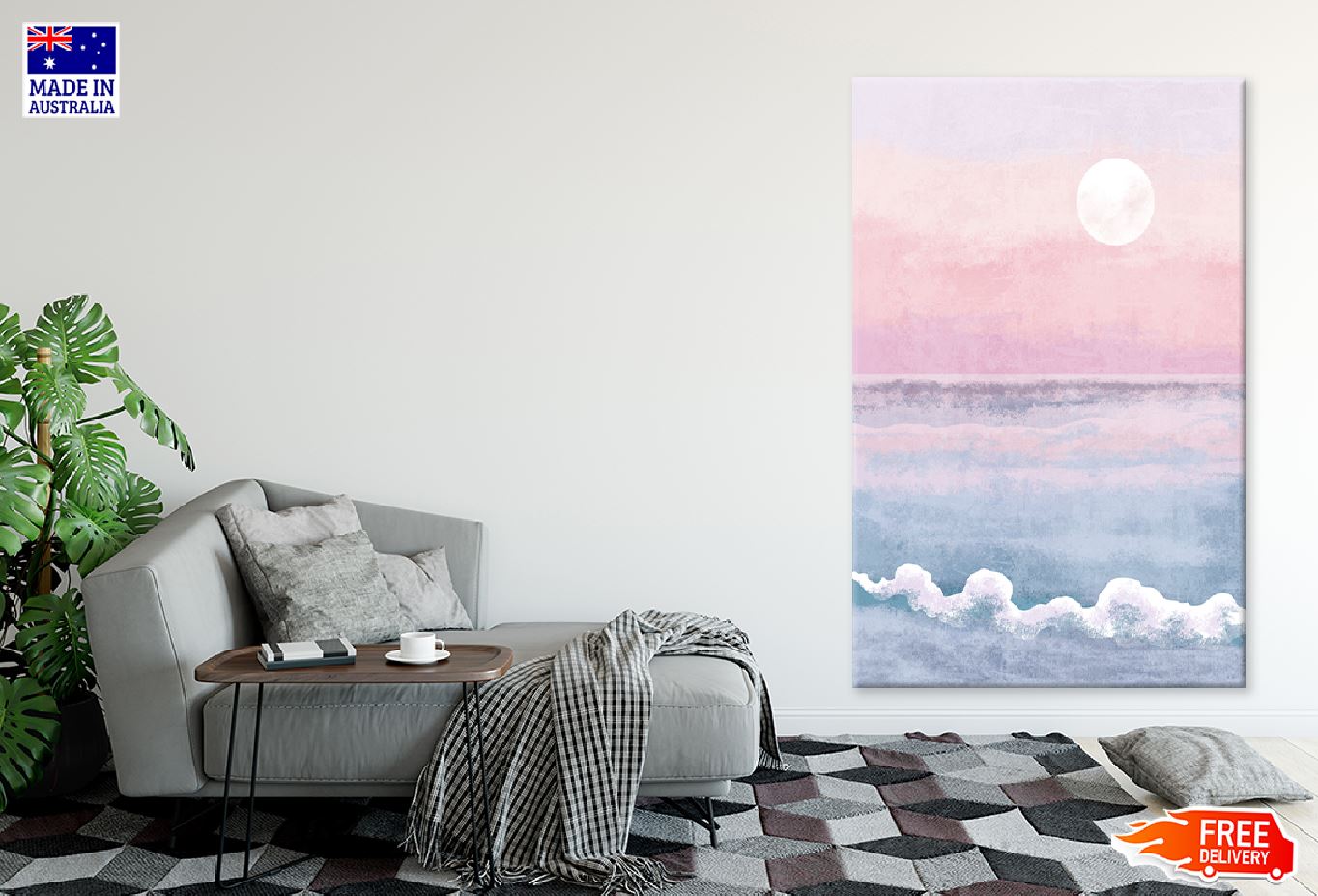 Beach & Waves Sunset Watercolor Painting Print 100% Australian Made