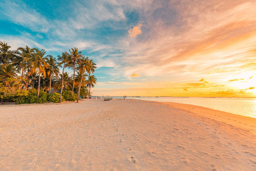 Sandy Sea with Colorful Sunset Scenery View Print 100% Australian Made