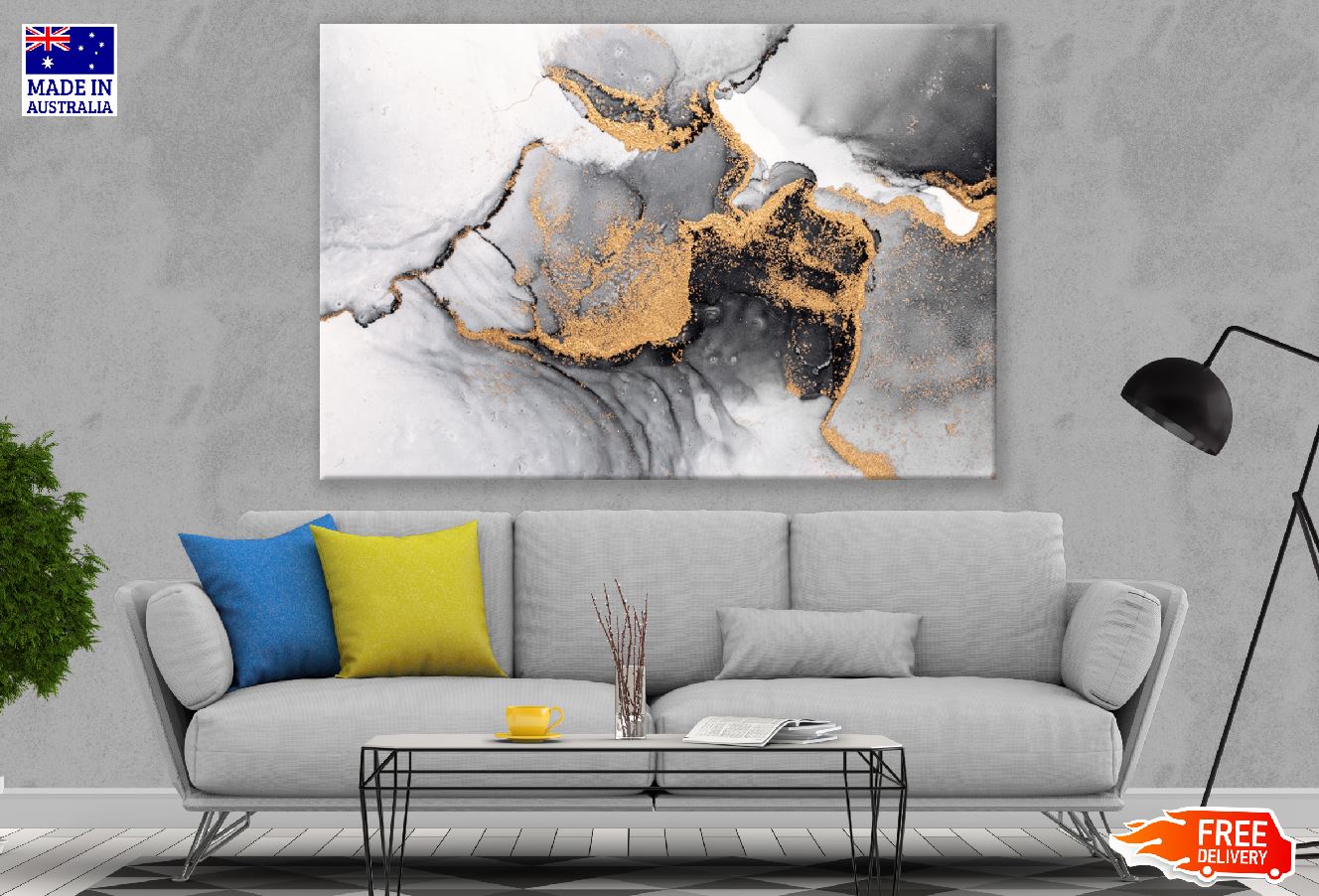 Black Gold & White Abstract Design Print 100% Australian Made