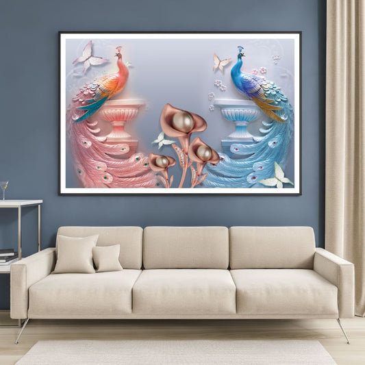 Peacock & Flowers 3D Design Home Decor Premium Quality Poster Print Choose Your Sizes