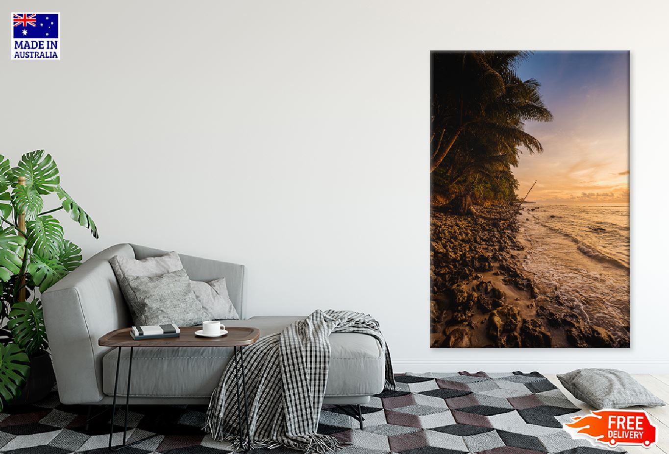 Trees on Rocky SeaShore Sunset View Photograph Print 100% Australian Made