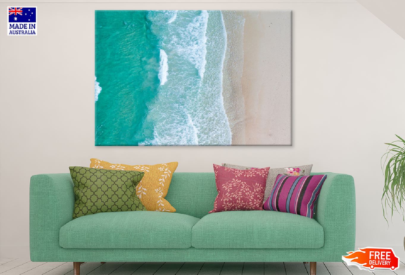 Azure Beach Wave Aerial View Photograph Print 100% Australian Made