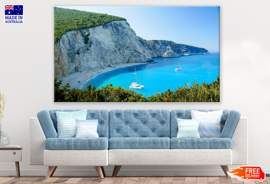 Mountain & Boat On Sea Photograph Print 100% Australian Made