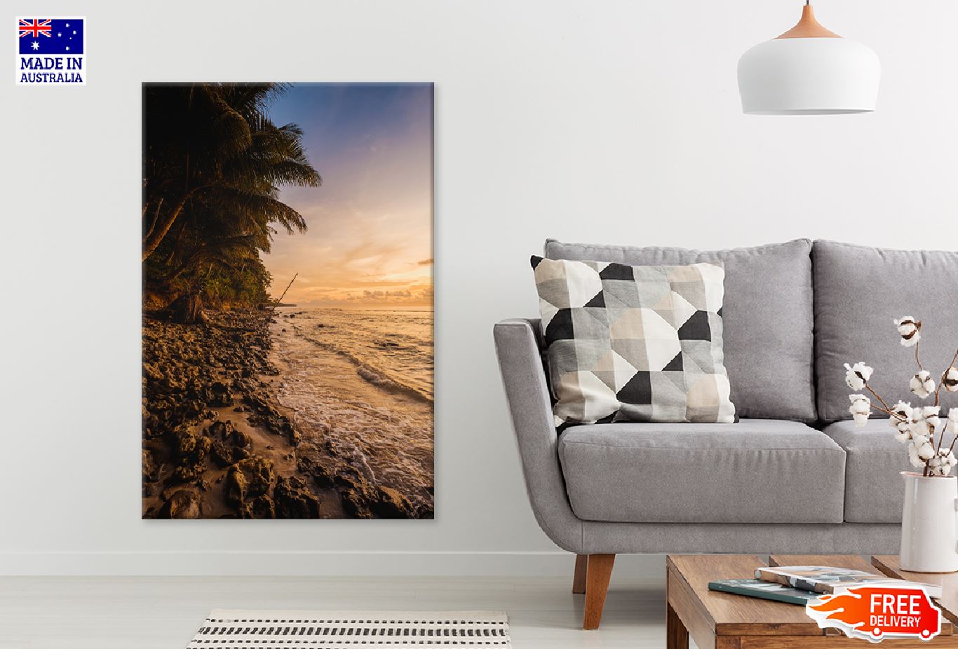Trees on Rocky SeaShore Sunset View Photograph Print 100% Australian Made