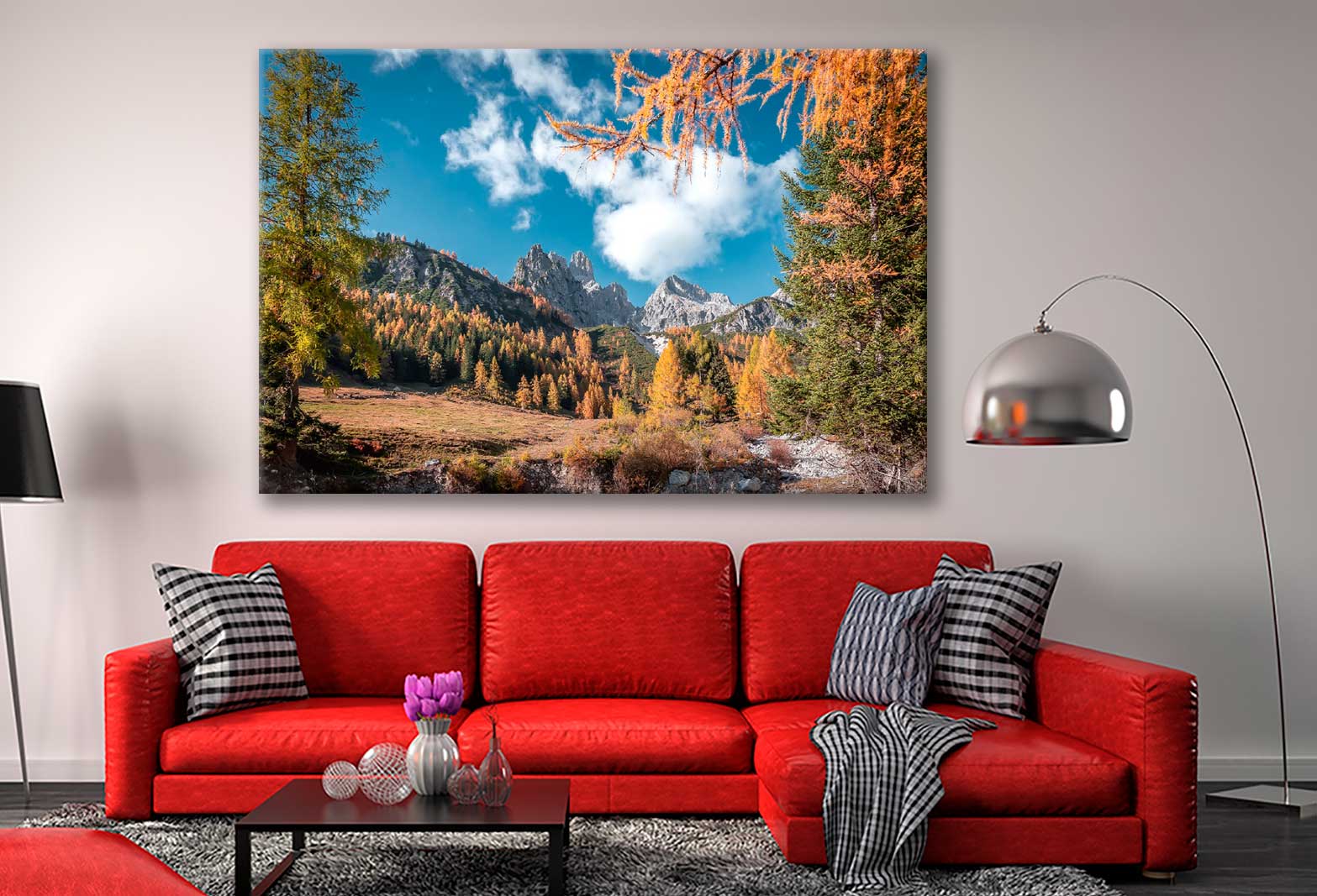 Bella Home Autumn Forest & Blue Sky View Print Canvas Ready to hang