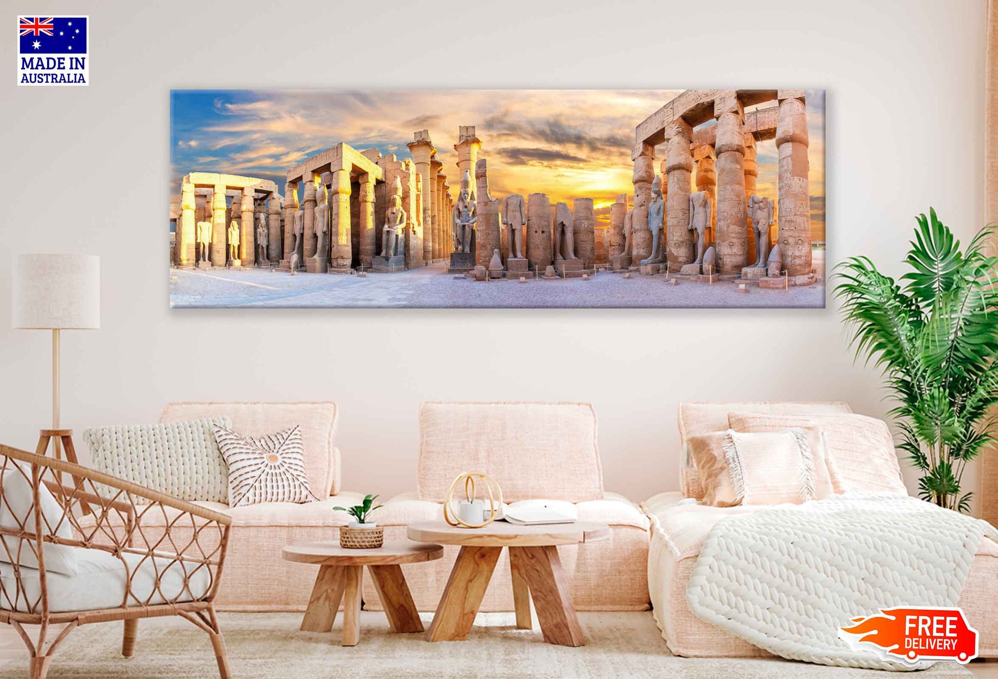 Panoramic Canvas Luxor Statue Temple Egypt Photograph High Quality 100% Australian Made Wall Canvas Print Ready to Hang