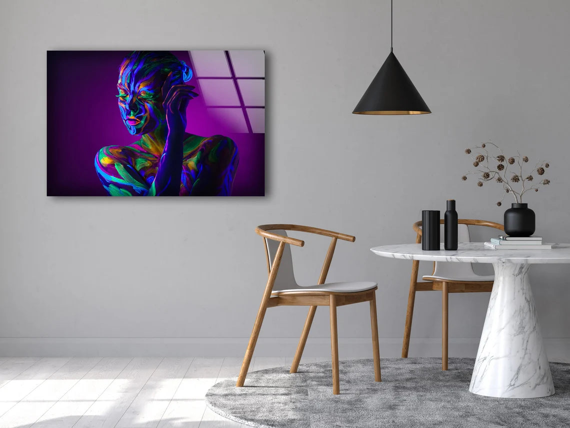 Girl Colorful Body Paint Acrylic Glass Print Tempered Glass Wall Art 100% Made in Australia Ready to Hang