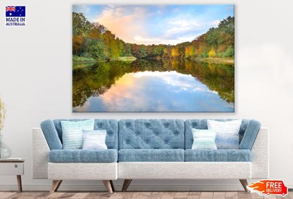 Orange Autumn Forest Reflected in Lake Photograph Print 100% Australian Made