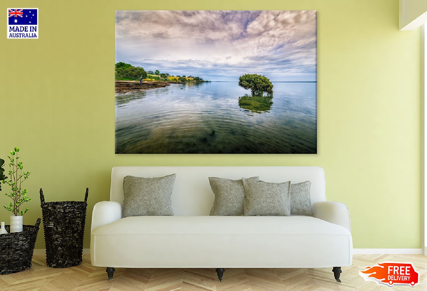 Lonely Tree on Lake & Cloudy Sky Photograph Print 100% Australian Made