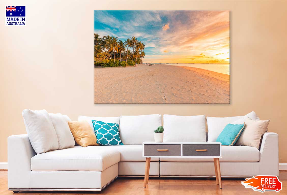 Sandy Sea with Colorful Sunset Scenery View Print 100% Australian Made
