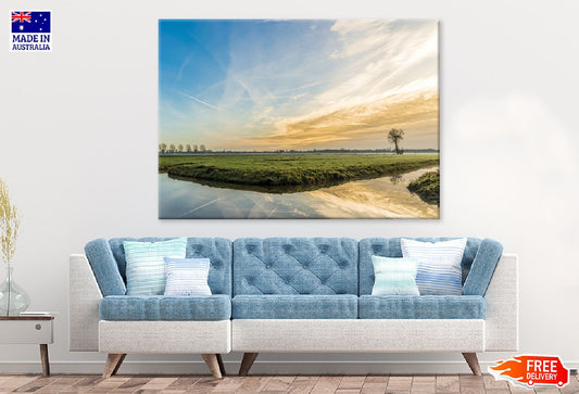 Grassy Field & Water Sunset View Photograph Print 100% Australian Made