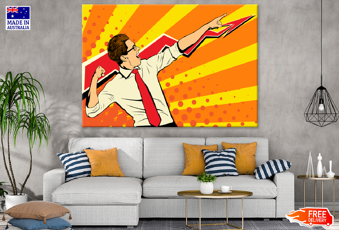 Successful Man & Lightning Shape Illustration Print 100% Australian Made