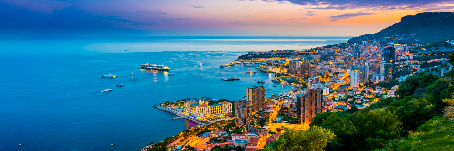 Panoramic Canvas Monte Carlo Sea Night View Photograph High Quality 100% Australian Made Wall Canvas Print Ready to Hang
