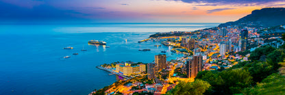 Panoramic Canvas Monte Carlo Sea Night View Photograph High Quality 100% Australian Made Wall Canvas Print Ready to Hang