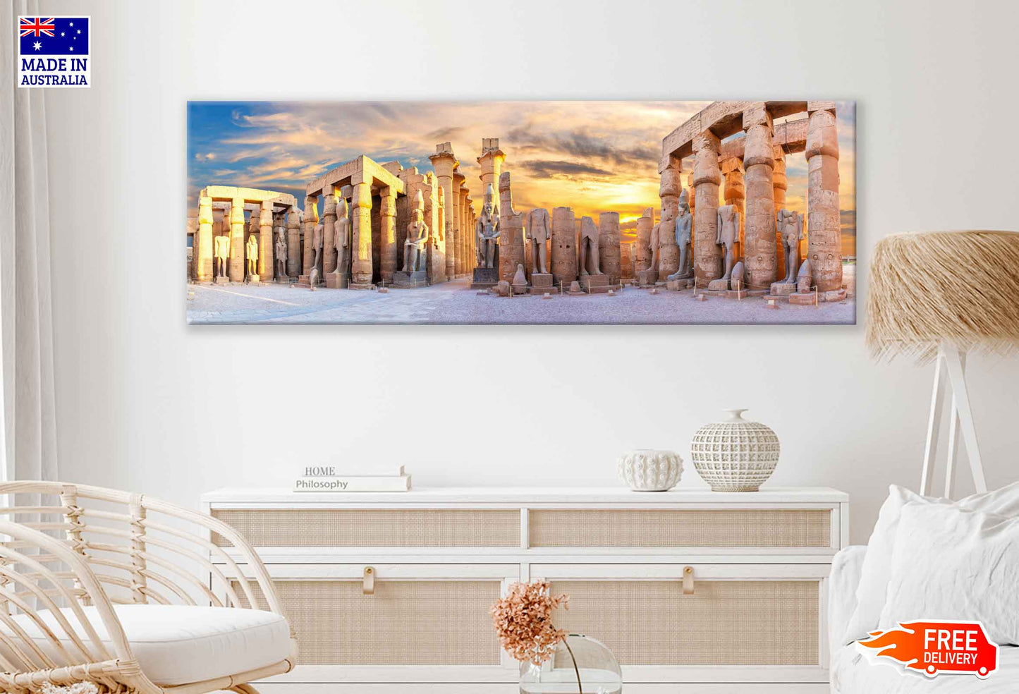 Panoramic Canvas Luxor Statue Temple Egypt Photograph High Quality 100% Australian Made Wall Canvas Print Ready to Hang