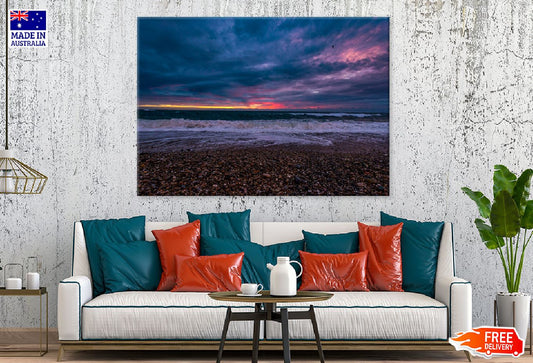 Waves on Sea Shore & Pink Sky Photograph Print 100% Australian Made