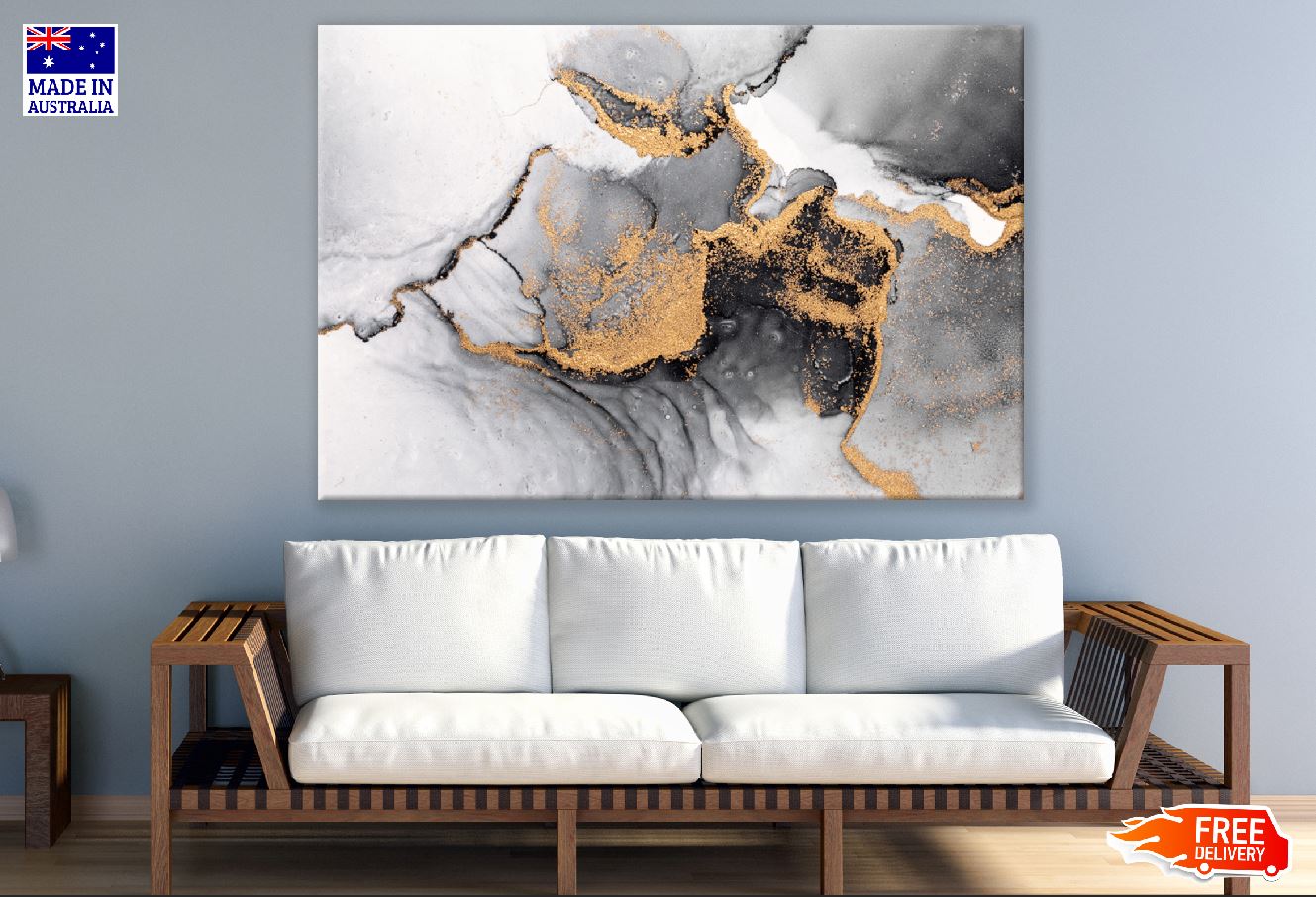 Black Gold & White Abstract Design Print 100% Australian Made
