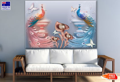 Peacocks & Flowers 3D Design Print 100% Australian Made