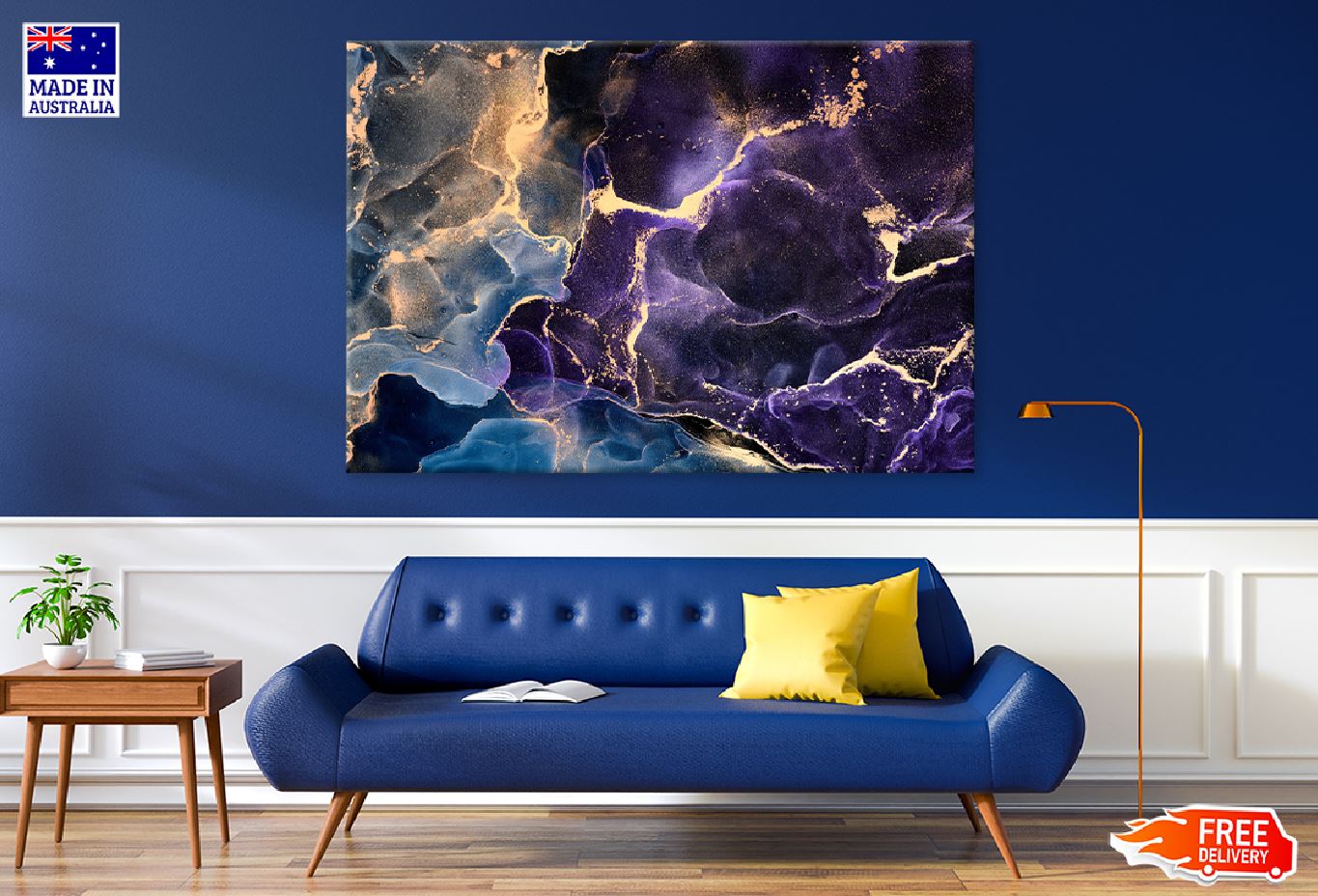 Purple Blue & Gold Abstract Design Print 100% Australian Made