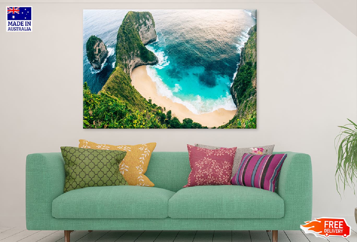 Cliff & Gold Beach Aerial View Photograph Print 100% Australian Made