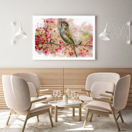 Bird on Flower Tree Painting Home Decor Premium Quality Poster Print Choose Your Sizes