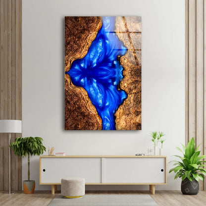 Wooden Marble With Epoxy Resin Blue Acrylic Glass Print Tempered Glass Wall Art 100% Made in Australia Ready to Hang