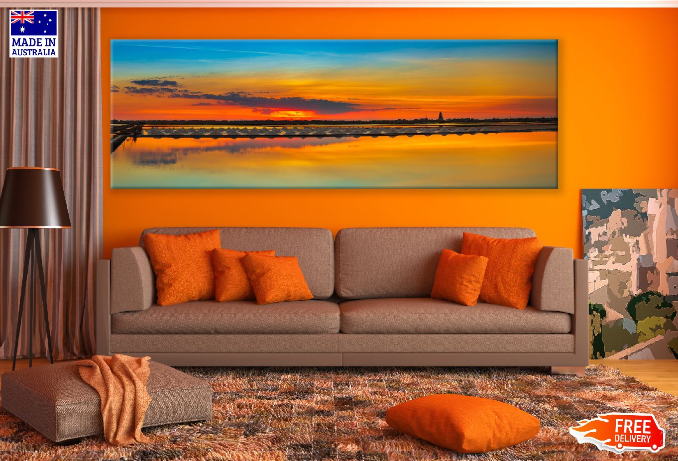 Panoramic Canvas Lake Sunset Scenery Photograph High Quality 100% Australian Made Wall Canvas Print Ready to Hang
