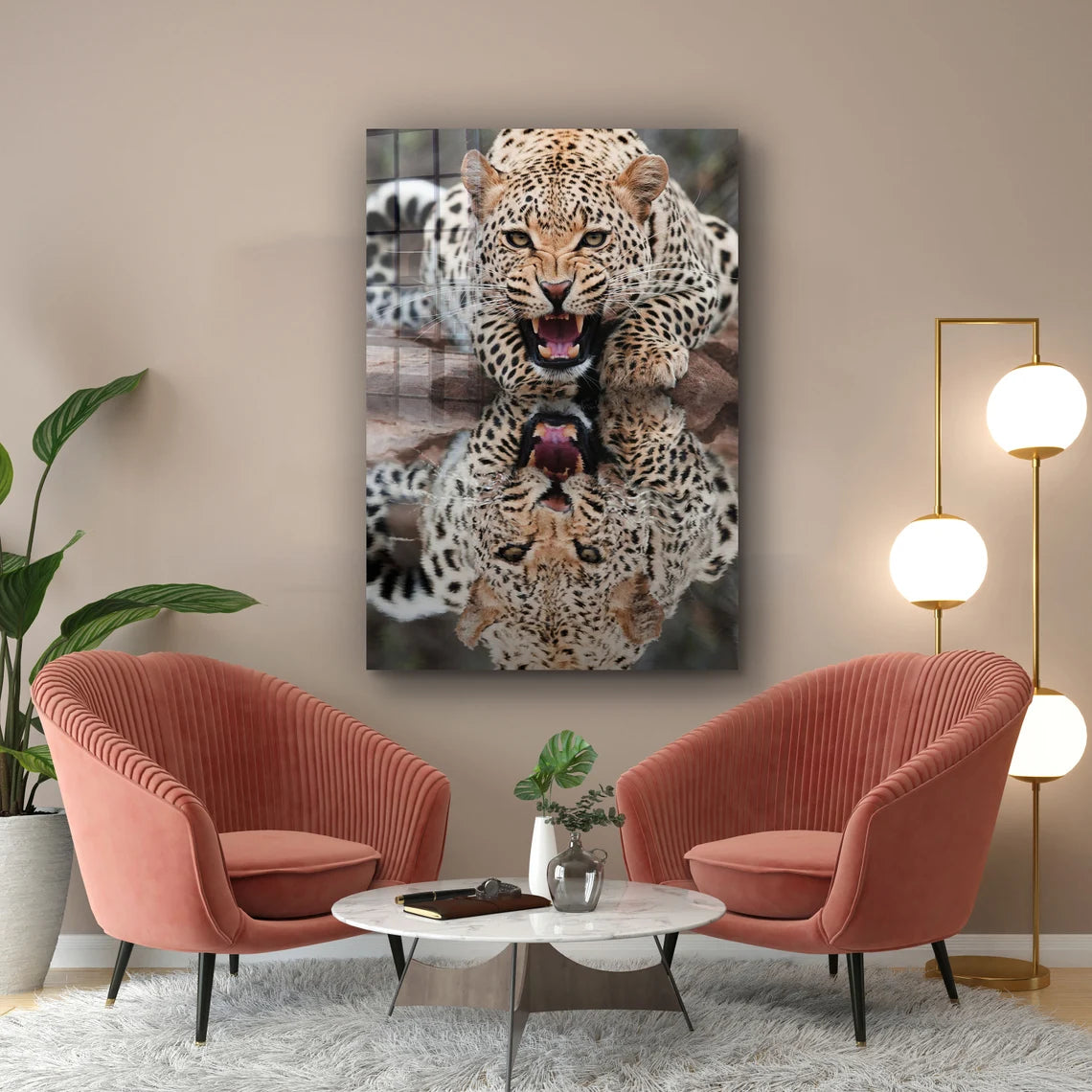 Leopard Reflect Water Print Tempered Glass Wall Art 100% Made in Australia Ready to Hang