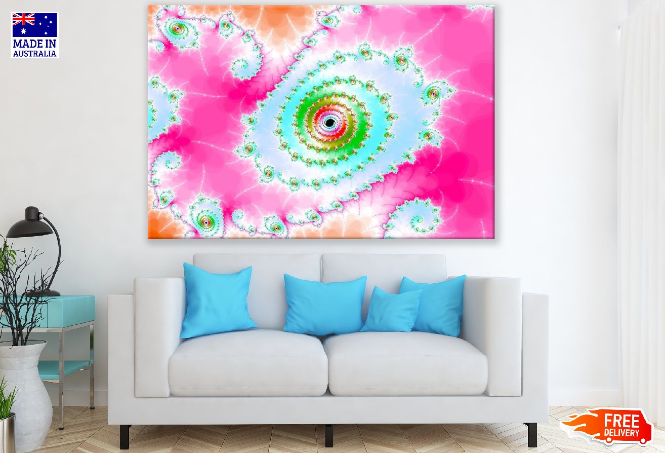 Pink & Green Fractal Spiral Abstract Design Print 100% Australian Made