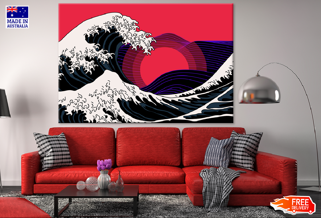 Sea Waves & Sun Illustration Print 100% Australian Made