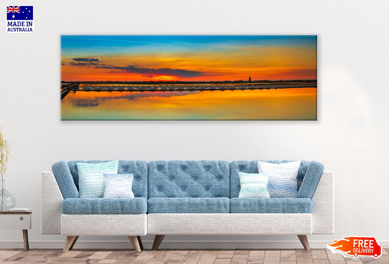 Panoramic Canvas Lake Sunset Scenery Photograph High Quality 100% Australian Made Wall Canvas Print Ready to Hang