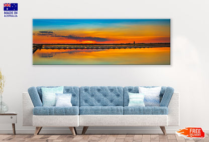 Panoramic Canvas Lake Sunset Scenery Photograph High Quality 100% Australian Made Wall Canvas Print Ready to Hang