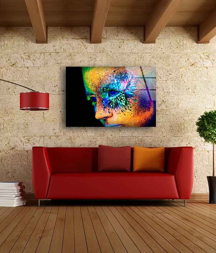 Girl with Colorful Body Paint Acrylic Glass Print Tempered Glass Wall Art 100% Made in Australia Ready to Hang