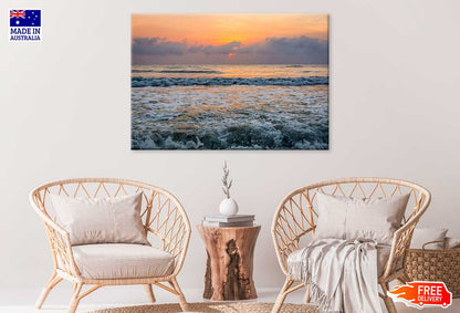 Seascape with Splash Wave Sea Sunset Scenery Print 100% Australian Made