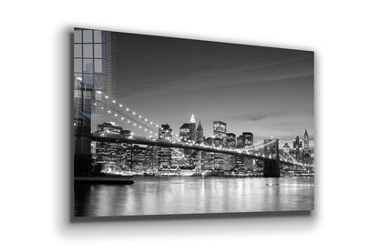 Night Bridge B&W View Print Tempered Glass Wall Art 100% Made in Australia Ready to Hang