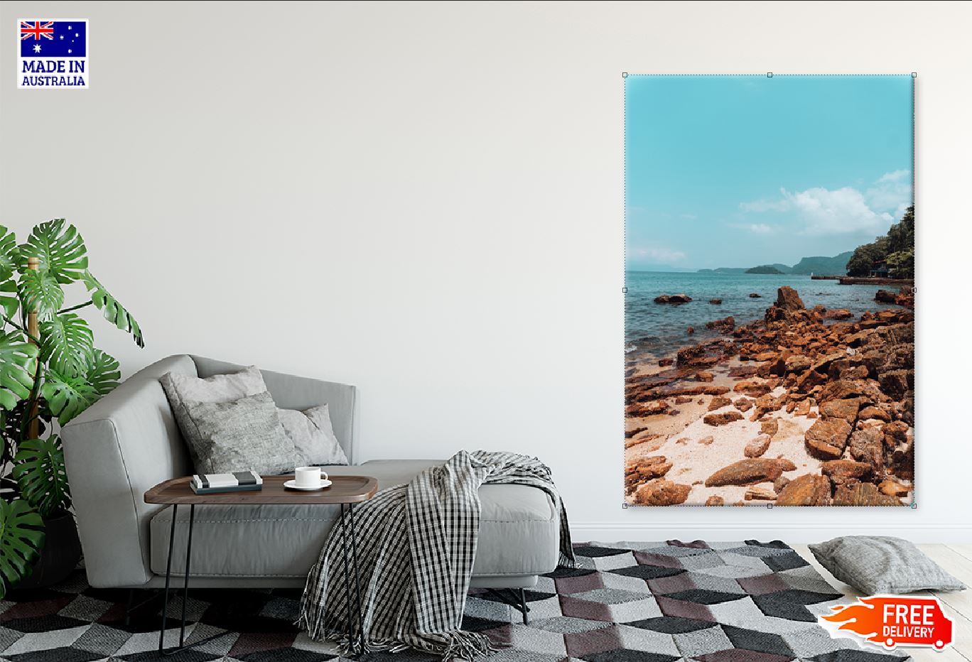 Rocks near Seashore with Blue Sky Photograph Print 100% Australian Made