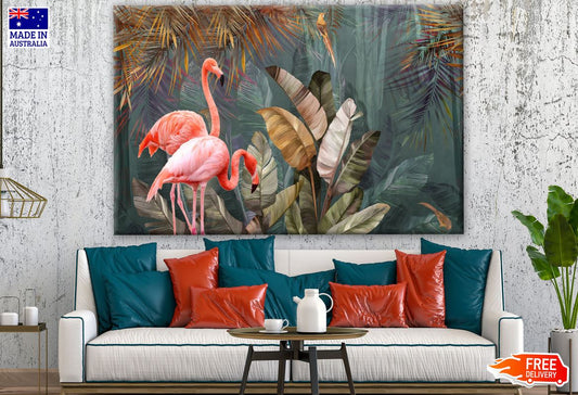 Flamingo Birds in Forest Painting Print 100% Australian Made