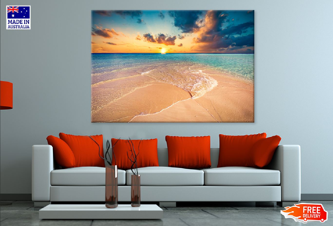 Sand with Sea Waves Island Sunset Photograph Print 100% Australian Made